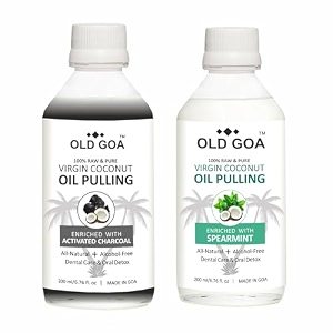 oldgoa natural organic pure virgin coconut enriched with spearmint oil best for strengthens jawsfortifies teeth fresh breath - pack of 2 activated charcoal  spearmint 200 ml