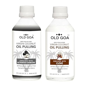oldgoa natural organic pure virgin coconut enriched with spearmint oil best for strengthens jawsfortifies teeth fresh breath - pack of 2 activated charcoal  clove