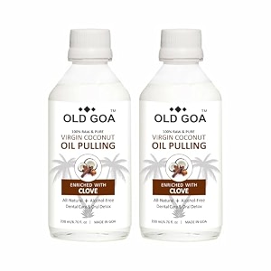 oldgoa oil pulling for mouth strong teeth and gums  virgin coconut oil mouthwash  oil pulling for mouth clove oil  ayurvedic mouthwash organic product  oil pulling mouthwash  safe for kids  bottle  clove  200ml