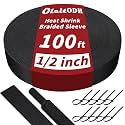100 ft 1/2 in 2:1 Heat Shrink Braided Sleeving, Black