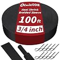 Oleitodh 100 ft 3/4 in 2:1 Heat Shrink Braided Sleeving, Black