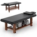 Olela Wood Adjustable Massage Table, Stationary Massage Tables with Adjustable Height Legs & Storage, Esthetician Bed with C-Shaped Pillow & PU Leather for Spa, Massage, Physical Therapy, Treatment