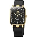 OLEVS Watch for Women Casual Fashion Square Dial Black Silicone Strap Elegant Dainty Quartz Waterproof Watches Easy Read
