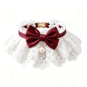 oligitdi lace cat dog collar with bow tie amp pearl charm adjustable elegant pet collar for small dogs cats kitten puppy vintage decorative pet collar
