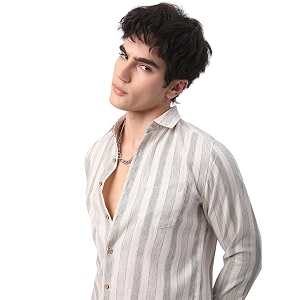 Olive White Broad Striped Texture Shirt