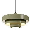 Olive Green 3-Tier Pendant Light, 13.8" Mid Century Modern Adjustable Black Cord Hanging Lamp, E26 Ceiling Fixture for Kitchen Island Dining Room Living Room
