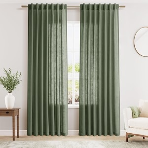 Olive Green Linen Curtains 84 Inches Long