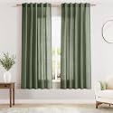 Olive Green Linen Curtains W40xL63 Inch Length