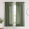 Olive Green Linen Short Curtains W40xL54 Inch