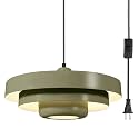 Olive Green Plug in Hanging Lamp for Kitchen Island Dining Room, 17.7" Mid Century Modern Pendant Light with 3-Layer Metal Shade, 14.75ft Adjustable Hanging Light