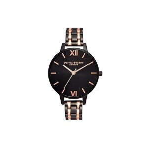 olivia burton the england qtz basic slim black sunray round dial women39s watchionic plated rose gold steel materialgold color band - ob16en09