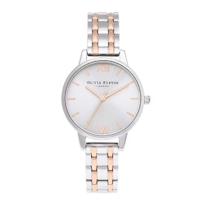 olivia burton the england qtz basic silver sunray round dial women39s watchstainless steel amp ionic plated pale rose gold steel materialgold color band - ob16en01