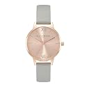Olivia Burton The England Qtz Basic Slim Pale Rose Gold Sunray Round Dial Women's Watch|Steel Grey Leather Material|Grey Color Band - OB16EN11