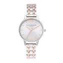 Olivia Burton The England Qtz Basic Silver Sunray Round Dial Women's Watch|Stainless Steel &amp; Ionic Plated Pale Rose Gold Steel Material|Gold Color Band - OB16EN01