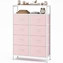 OLIXIS 8 Drawers Fabric Dresser, Raised Shelf Tall Chest of Drawers, Pink