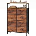OLIXIS 8 Drawers Fabric Dresser, Raised Shelf Tall Chest of Drawers, Brown