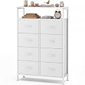 OLIXIS 8 Drawers Fabric Dresser, Raised Shelf Tall Chest of Drawers, White