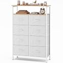 OLIXIS 8 Drawers Fabric Dresser, Tall Chest with Raised Shelf, Light Grey