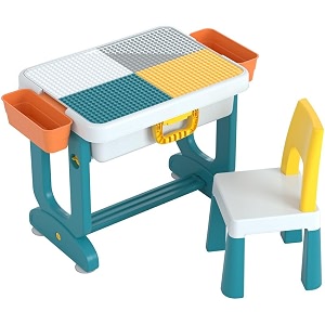 olmartt kitchenware kids study table amp chair set  4-in-1 learning desk with storage amp organizer  polypropylene desk for boys amp girls 3-7 years  homework amp art table  blue white