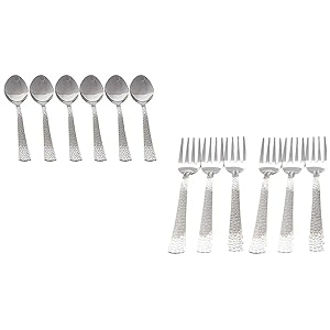 olrada stainless steel spoons set of dinner spoon food grade silverware for home amp kitchen dotted spoon 6 pcs amp dotted fork 6 pcs