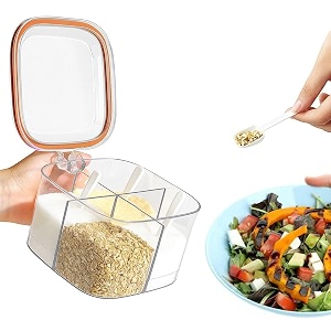 4 compartments clear seasoning box  condiment jars with flip lid and spoon  plastic seasoning box for spices sugar salt pepper orange pack of 1