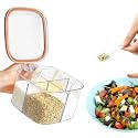4 Compartments Clear Seasoning Box | Condiment Jars With Flip Lid And Spoon | Plastic Seasoning Box for Spices, Sugar, Salt, Pepper, Orange, Pack Of 1