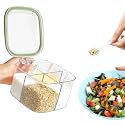 4 Compartments Clear Seasoning Box | Condiment Jars With Flip Lid And Spoon | Plastic Seasoning Box for Spices, Sugar, Salt, Pepper, Green, Pack Of 1