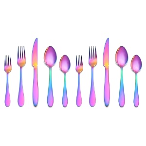stainless steel flatware set for dinning table dinnerware tableware sets including forks spoons knives camping travel utensils 10 rainbow