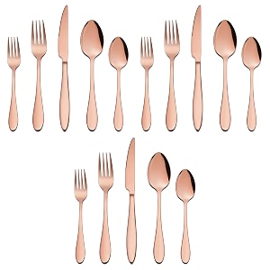 stainless steel flatware set for dinning table dinnerware tableware sets including forks spoons knives camping travel utensils 15 rosegold
