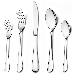 stainless steel flatware set for dinning table dinnerware tableware sets including forks spoons knives camping travel utensils 5 silver