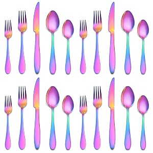 stainless steel flatware set for dinning table dinnerware tableware sets including forks spoons knives camping travel utensils 20 rainbow