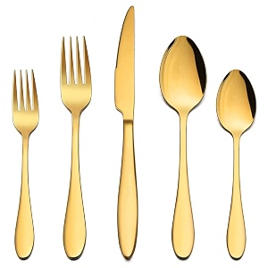 stainless steel flatware set for dinning table dinnerware tableware sets including forks spoons knives camping travel utensils 5 gold