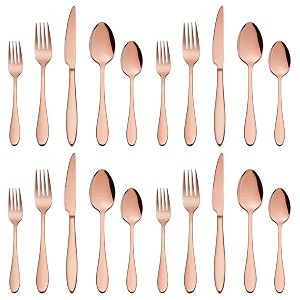 stainless steel flatware set for dinning table dinnerware tableware sets including forks spoons knives camping travel utensils 20 rosegold