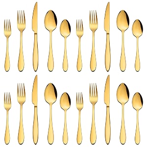 stainless steel flatware set for dinning table dinnerware tableware sets including forks spoons knives camping travel utensils 20 gold
