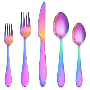 stainless steel flatware set for dinning table dinnerware tableware sets including forks spoons knives camping travel utensils 5 rainbow