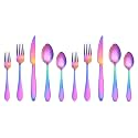 Stainless Steel Flatware Set for Dinning Table Dinnerware, Tableware Sets Including Forks Spoons Knives, Camping Travel Utensils (10, Rainbow)