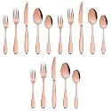Stainless Steel Flatware Set for Dinning Table Dinnerware, Tableware Sets Including Forks Spoons Knives, Camping Travel Utensils (15, Rosegold)
