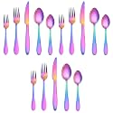 Stainless Steel Flatware Set for Dinning Table Dinnerware, Tableware Sets Including Forks Spoons Knives, Camping Travel Utensils (15, Rainbow)