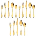 Stainless Steel Flatware Set for Dinning Table Dinnerware, Tableware Sets Including Forks Spoons Knives, Camping Travel Utensils (15, Gold)