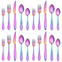 Stainless Steel Flatware Set for Dinning Table Dinnerware, Tableware Sets Including Forks Spoons Knives, Camping Travel Utensils (20, Rainbow)