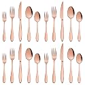 Stainless Steel Flatware Set for Dinning Table Dinnerware, Tableware Sets Including Forks Spoons Knives, Camping Travel Utensils (20, Rosegold)