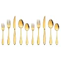 Stainless Steel Flatware Set for Dinning Table Dinnerware, Tableware Sets Including Forks Spoons Knives, Camping Travel Utensils (10, Gold)