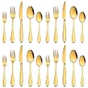 Stainless Steel Flatware Set for Dinning Table Dinnerware, Tableware Sets Including Forks Spoons Knives, Camping Travel Utensils (20, Gold)