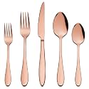 Stainless Steel Flatware Set for Dinning Table Dinnerware, Tableware Sets Including Forks Spoons Knives, Camping Travel Utensils (5, Rosegold)
