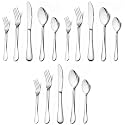 Stainless Steel Flatware Set for Dinning Table Dinnerware, Tableware Sets Including Forks Spoons Knives, Camping Travel Utensils (15, Silver)