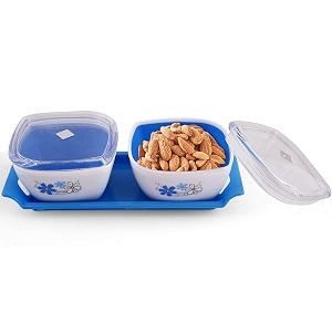 rhythm multi-purpose airtight bowls and lid with trey 2 bowls with lid amp 1 trey blue