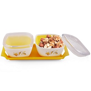 rhythm multi-purpose airtight bowls and lid with trey 2 bowls with lid amp 1 trey yellow
