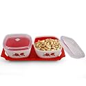 Rhythm Multi-Purpose Airtight Bowls and lid with Trey (2 Bowls with Lid & 1 Trey Red)
