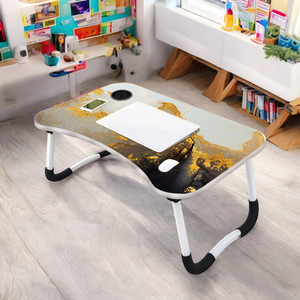 om enterprise foldable laptop table with cup holder  mac holder  study table rounded edges wood portable laptop table finish color - yellow 3 pre assembled