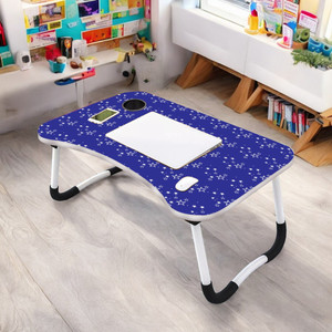 om enterprise foldable laptop table with cup holder  mac holder  study table rounded edges wood portable laptop table finish color - navy blue 1 pre assembled